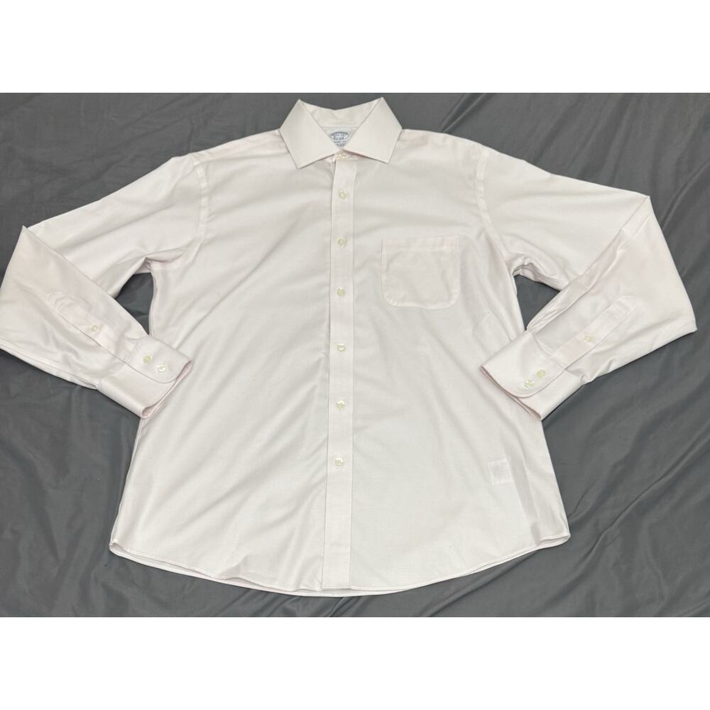 Brooks Brothers Regent Fit Dress Shirt Mens 15.5 Off White Pink Micro Check - Picture 7 of 12